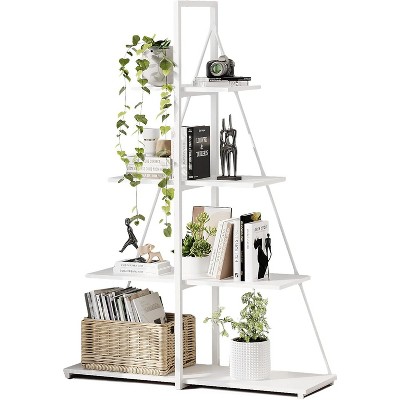 Sailboat Shaped Bookshelf, 4-Tier Ladder Book Shelf, Nautical Storage Shelves, Space-Saving Freestanding Organizer for Living Room, Office