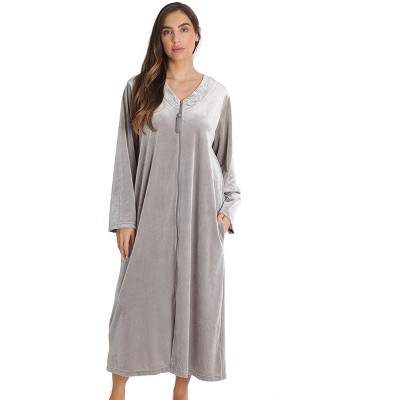 Just Love Stretch Velour Embroidered Zipper Lounger Robe for Women with Pockets