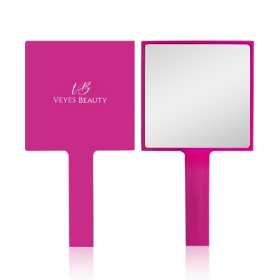 VEYES Handheld Makeup Eyelash Mirror Single-Sided with Handle for Salon Barber Grooming Vanity Travel 4.53" x 8.62" Magenta