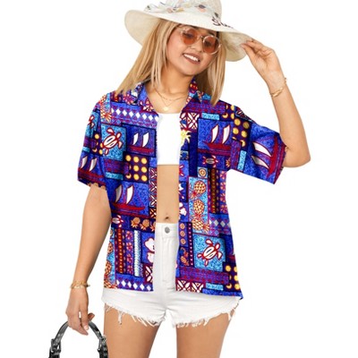 LA LEELA Button Down Shirt Floral Summer Beach Party Colorful Shirt Hawaiian Blouse Short Sleeve Vacation Dress Tee Shirts
