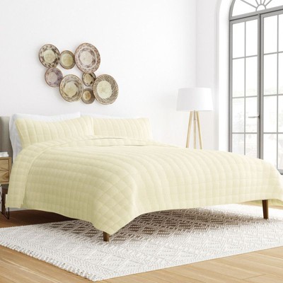 Quilted Coverlet and Shams Set Damask Square Herringbone Pattern - Becky Cameron