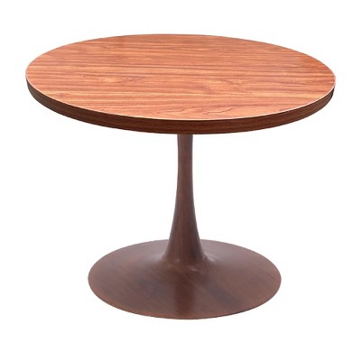 LeisureMod Bristol 36" Round Dining Table with MDF Top and Walnut Steel Pedestal Base for Modern Kitchen and Dining Room
