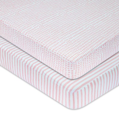Ely's & Co. Baby Fitted Waterproof Sheet Set 100% Combed Jersey Cotton Mauve Pink Stripes & Splash