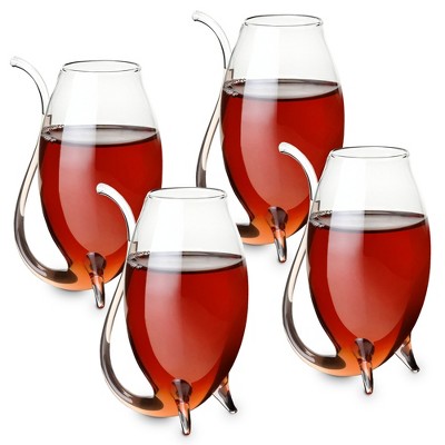 True Douro Port Sippers, Glass with Straw Sipper Feature, Stemless Wine Glass, Set of 4, 3 oz Capacity, Clear