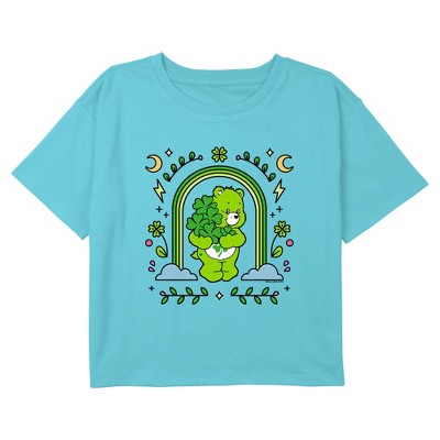 Girl's Care Bears Green Rainbow Arch Crop T-Shirt