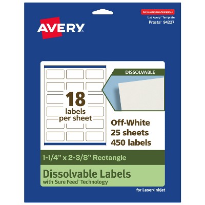 Avery Dissolvable Labels, 1-1/4" x 2-3/8" Rectangle
