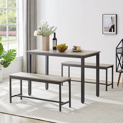 CAVINAS Dining Table Set for 4 Bar Table with 2 Benches Counter Height Dining Table Set