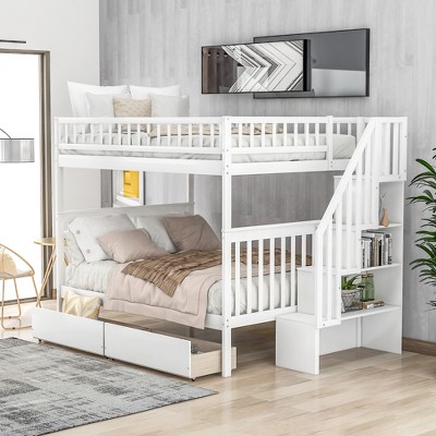 Whisen Full over Full Bunk Bed with Two Drawers and Storage Staircase