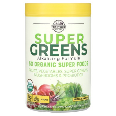 Country Farms Super Greens, Alkalizing Formula, Apple Banana, 10.6 oz (300 g)