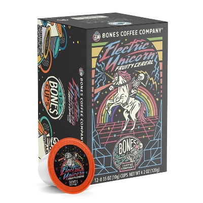 Bones Coffee Company Electric Unicorn Fruity Cereal Flavor 12 ct Single-Serve Bones Cups Coffee Pods Compatible with Keurig Coffee Maker
