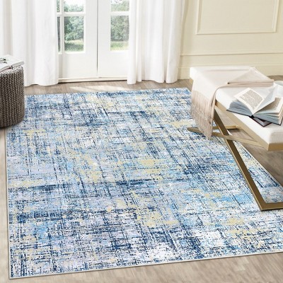 Modern Abstract Rug Non Slip Low Pile Washable Rug Colorful Distressed Rugs for Living Room Bedroom