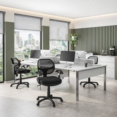 Task Office Chair Midback Mesh with Adjustable Height and Fixed Arms for Home Desk Use -3irtyhousy
