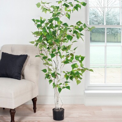 Nature Spring Birch Artificial Tree - 60-Inch Potted Faux Plant with Natural Looking Leaves