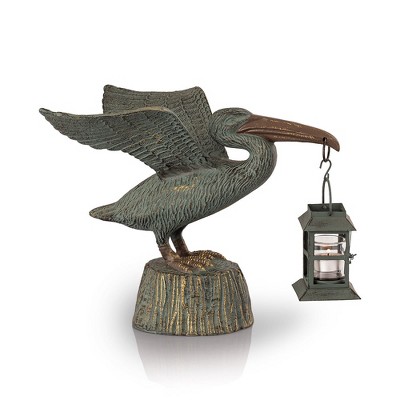 SPI Home Pelican Lantern – 11” Metal Coastal Candleholder, Freestanding Nautical Garden Accent with Cutout Light Design