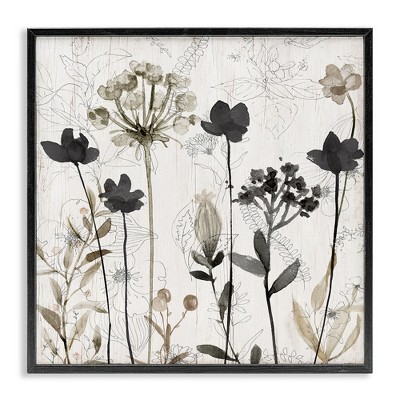 Stupell Industries Abstract Overlapping Flower Sprigs Black Framed Giclee Art