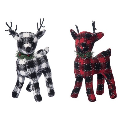 Transpac Plush Buffalo Plaid Reindeer Set of 2 Christmas Home Decorations Decorative Objects for Holiday Cheer