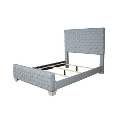 Acme Furniture King 91" Saree Eastern Bed Light Teal Chenille/Gray Finish