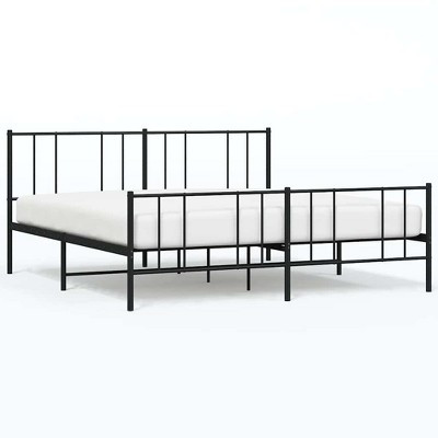 vidaXL Black King Metal Bed Frame with Headboard & Slats, No Mattress, Easy Assembly