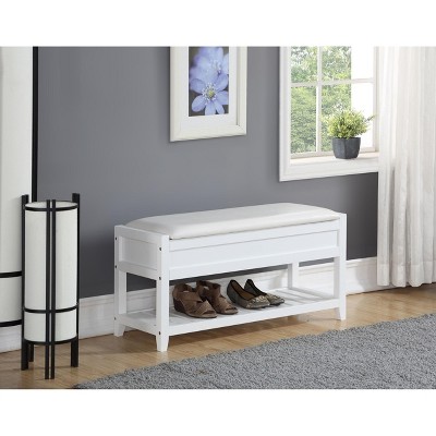 NicBex 35.5 Inch Storage Bench Modern Wooden Shoe Bench with Open Shelf, End of Bed Footrest for Living Room, Bedroom, Entryway