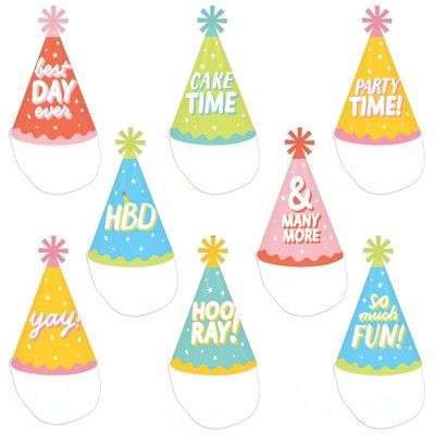 Big Dot of Happiness Party Time - Cone Happy Birthday Party Hats for Kids and Adults - Set of 8 (Standard Size)