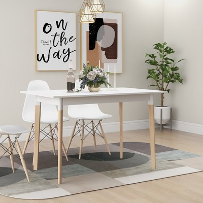 KWPZQEB 47" Modern Dining Table, Farmhouse Dining Table with Rectangular Top & Solid Wood Legs, Leisure Coffee Table for Kitchen, Dining Room, White