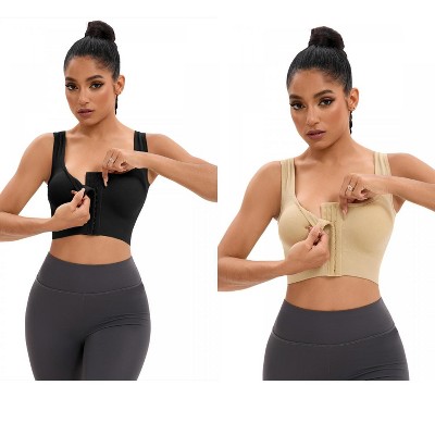 INSPIRE CHIC 2 Pcs Women's Front Closure Full Support Workout Wirefree Padded Sports Bras