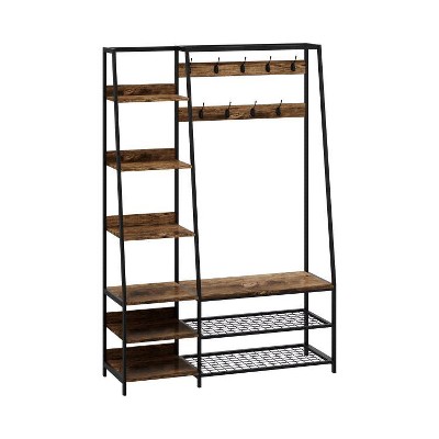Tangkula 6-in-1 Freestanding Hall Tree Coat Rack w/ Bench & Fabric Dressers Rustic Brown
