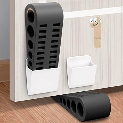 DOMETOUR Rubber Door Stoppers 8 Pack with Holder, Heavy Duty Wedge for Home Office Dorm, Stackable on Carpet, Tile, Wood, Concrete, Linoleum