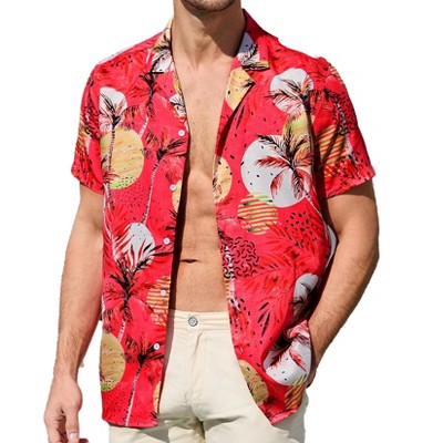 Men's Hawaiian Short - Sleeve Shirt, Classic Aloha Button - Down, Casual Beach Party Vacation Top