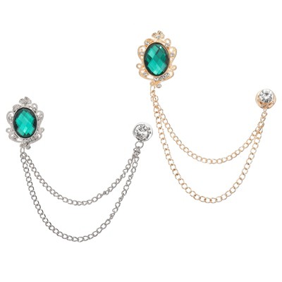 Unique Bargains Gem Hanging Chain Rhinestone Gem Brooch Pins 2 Pcs