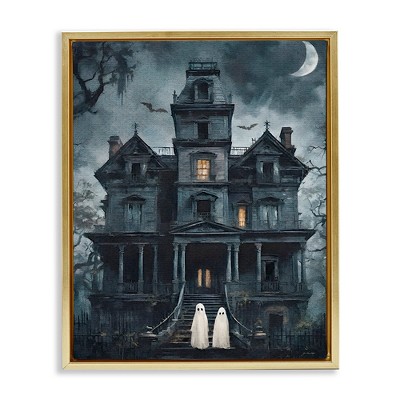 Stupell Industries Ghost Pair & Haunted Mansion Floating Frame Canvas Art