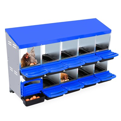 Galvanized Steel Chicken Nesting Box with Roll-Away Tray, 6/8/10 Hole Options, Wall or Stand Mount
