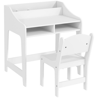 Yinvani Kids Desk and Chair Set with Storage and Shelves, Gift for 3-8 Years Old, White