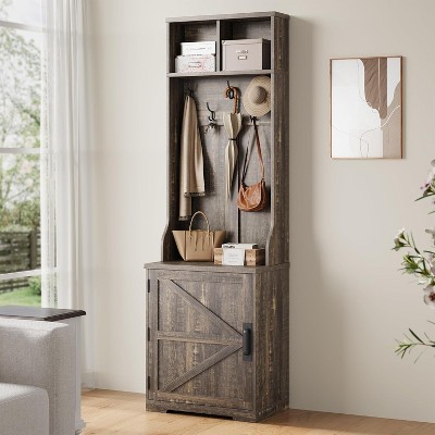 3-in-1 Hall Tree w/Shoe Storage Bench & 6 Hooks, Entryway Furniture Mudroom Bench with Storage and Hooks, Standing Coat Rack for Entryway