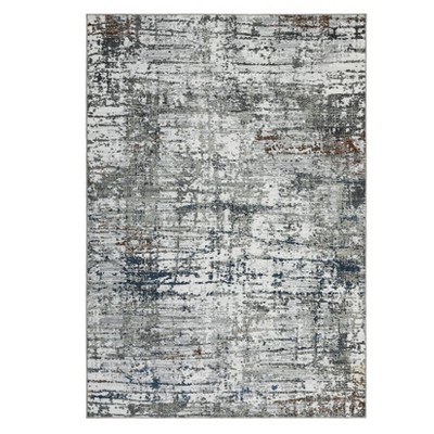 Washable Modern Abstract Rug Non Slip Low Pile Rug Soft Throw Floor Cover Foldable Indoor Carpet for Living Room Bedroom,Blue Brown/5'x7'