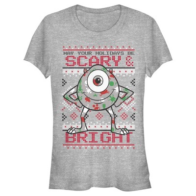 Juniors Womens Monsters Inc Mike Wazowski Holidays T-Shirt