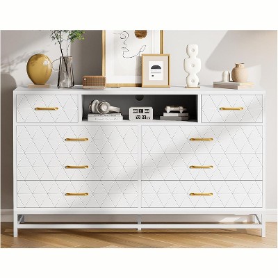 Jojoka Modern 8 Drawer Dresser with Built-in USB & AC Charging Station, LED Lights, Durable Engineered Wood - Ideal for Bedroom, Living Room