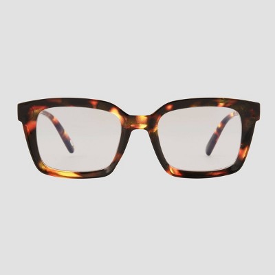 Women's Shiny Plastic Rectangle Blue Light Filtering Reading Glasses - Universal Thread™ Brown/Tortoise Print Diopter