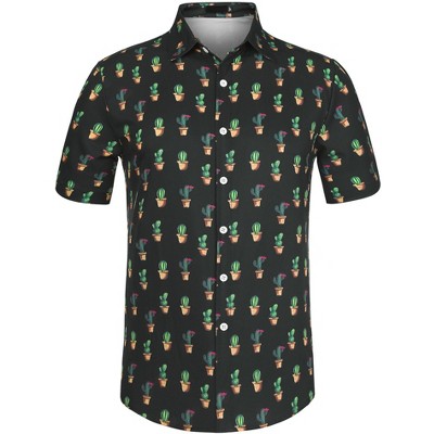 Lars Amadeus Men's Hawaiian Summer Printed Short Sleeves Casual Button Down Beach Shirt