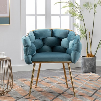 Couch Accent Chair Modern Comfy Velvet Upholstered Barrel Chairs Metal Chair Foot Soft Lining Single Vanity Sofa Armchair for Living Room Office