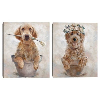 Set of 2 Potted Pals Unframed Wall Canvases - Masterpiece Art Gallery: Modern MDF & Canvas Art, Animal Subjects, 20"x16"