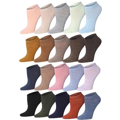 Solid Pink Earthy Brown No Show Socks - 20 Pairs