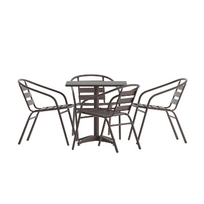 Emma and Oliver 27.5'' Square Aluminum Indoor-Outdoor Table Set with 4 Slat Back Chairs