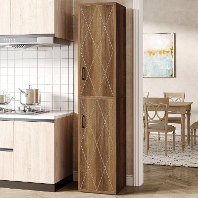 Tribesigns 75.39” Wood Storage Cabinet with 6 Shelves, Narrow Modern Cabinet with 2 Doors for Living Room, Kitchen, Bathroom