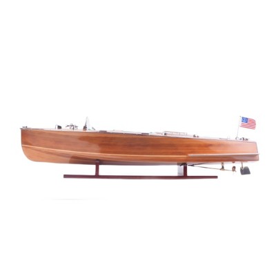 HomeRoots 9" Wood Brown Solid Wood Hand Painted c1928 Chris Craft Triple Cockpit Large Model Boat