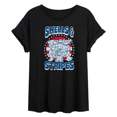 Women's - Teenage Mutant Ninja Turtles - Shells And Stripes Oversized Graphic T-Shirt