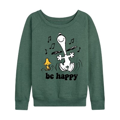 Women's - Peanuts - Faces of Snoopy Lightweight French Terry Wide Neck Long Sleeve Graphic Shirt