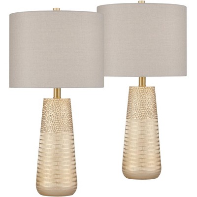 360 Lighting Mira 25 1/4" High Modern Table Lamps Set of 2 Textured Gold Finish Oatmeal Shade Living Room Bedroom Bedside Nightstand House Office