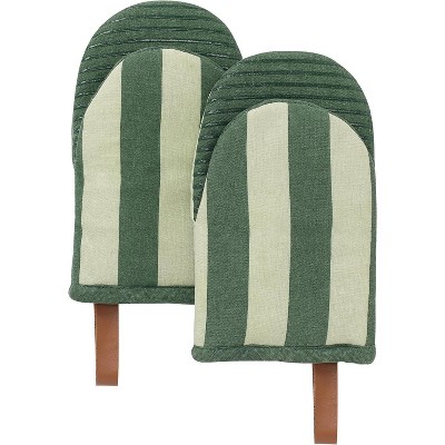 Folkulture Mini Oven Mitts Heat Resistant | Set of 2 (5.75 x 9) Green Oven Mitts with Hanging Loop | 100% Cotton Oven Gloves (Matcha)