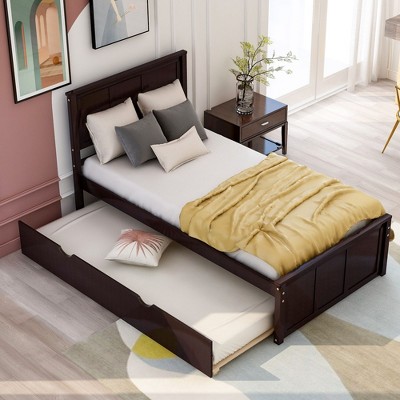 NicBex Twin Size Platform Bed 79" L Modern Pine Bed Frame with Twin Size Trundle for Bedroom, Guest Room, No Box Spring Required